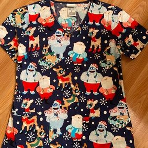 Rudolph and friends woman’s scrub top